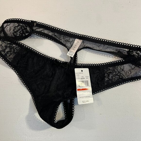 Blush Women's Dark Whisper Black Lace Thong Panty - Size XS - NWT - Picture 3 of 3
